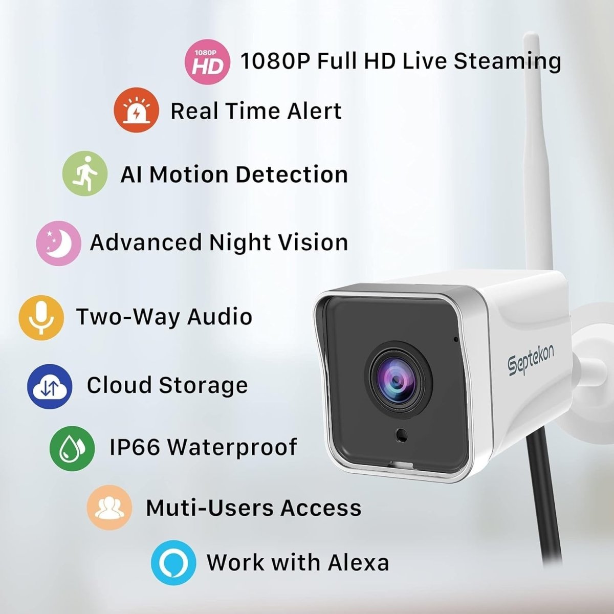 2 Pack 2K Outdoor Security Camera WiFi CCTV Night Vision Alexa - Kwikley