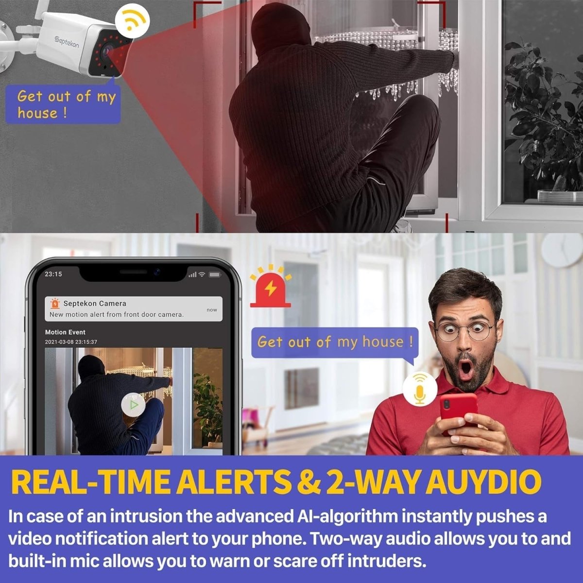 2 Pack 2K Outdoor Security Camera WiFi CCTV Night Vision Alexa - Kwikley