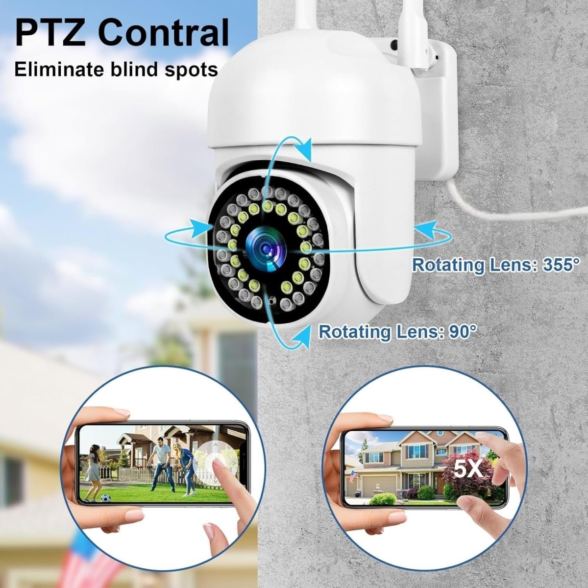 2 Pack 2K Outdoor Security Cameras 360° PTZ Color Night Vision WiFi - Kwikley