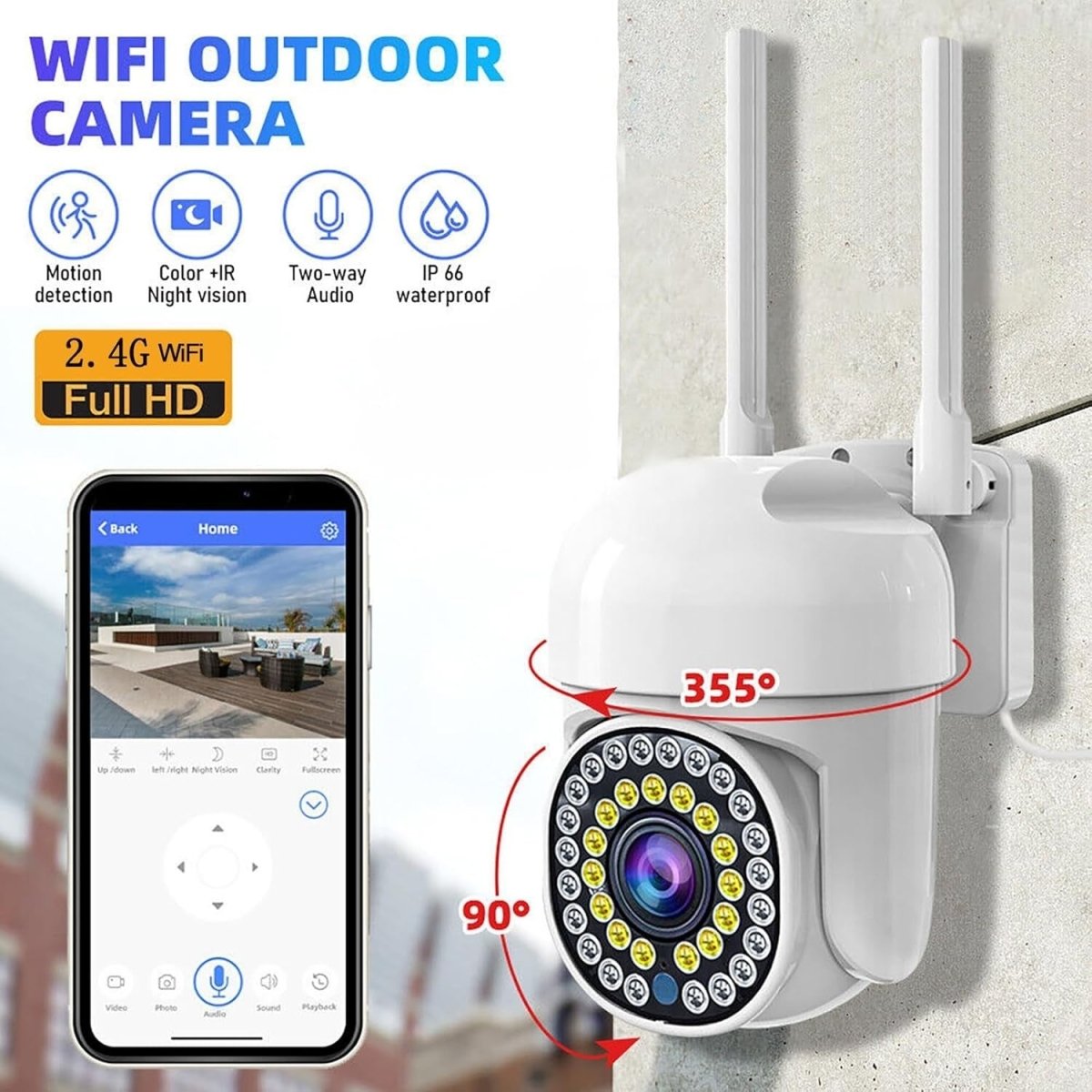 2 Pack 2K Outdoor Security Cameras 360° PTZ Color Night Vision WiFi - Kwikley