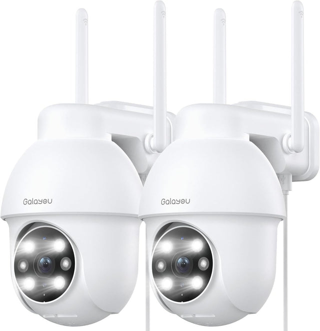 2 Pack 2K Security Camera Outdoor 360° WiFi CCTV Color Night Vision