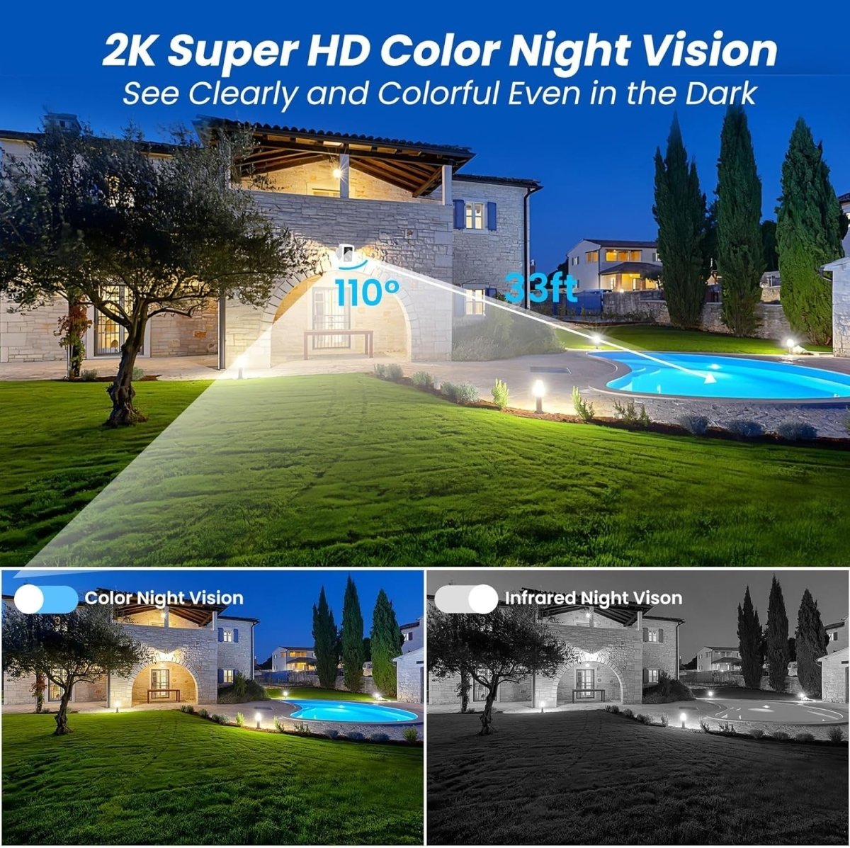 2 Pack 2K Wireless Security Cameras Outdoor WiFi AI Detection Night Vision - Kwikley