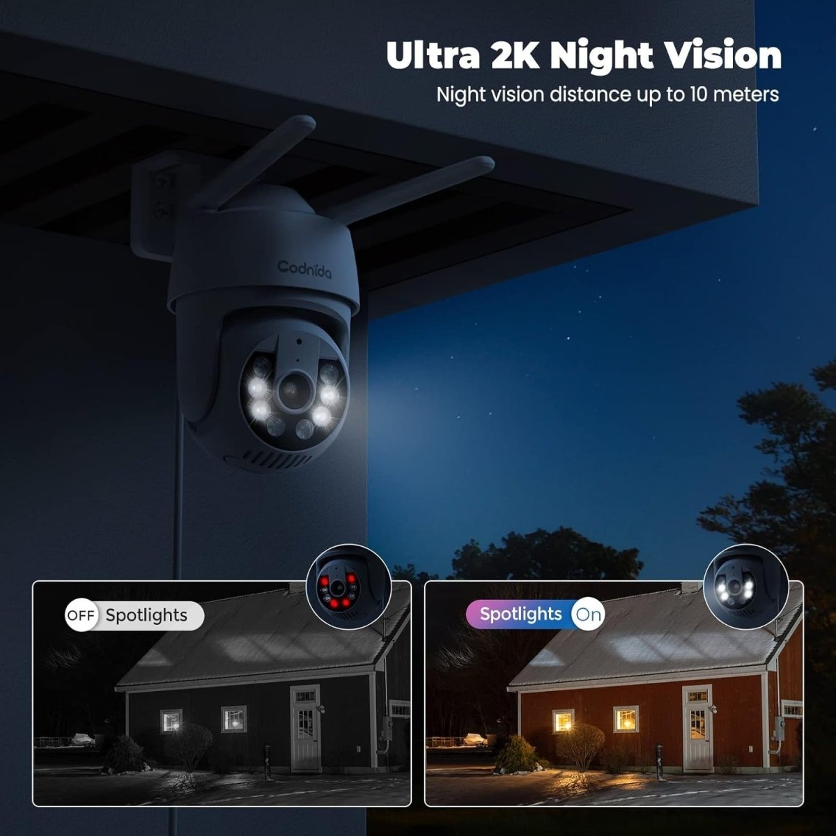 2 Pack 3MP Security Cameras Outdoor PTZ WiFi 24/7 Recording Alexa - Kwikley