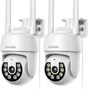 2 Pack 3MP Security Cameras Outdoor PTZ WiFi 24/7 Recording Alexa - Kwikley