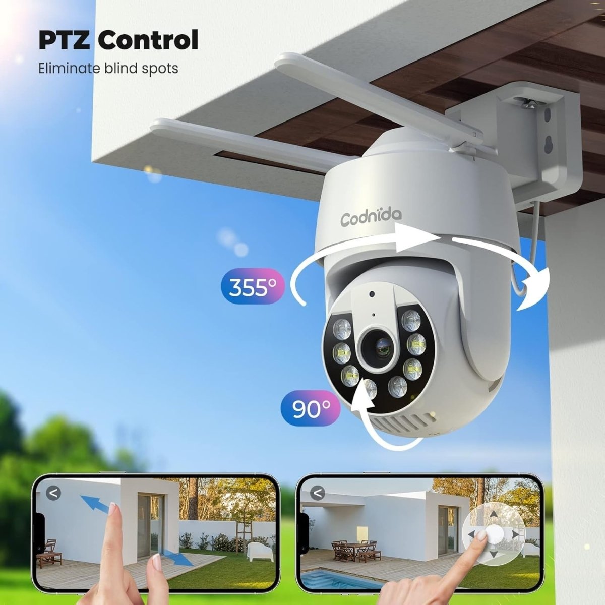 2 Pack 3MP Security Cameras Outdoor PTZ WiFi 24/7 Recording Alexa - Kwikley