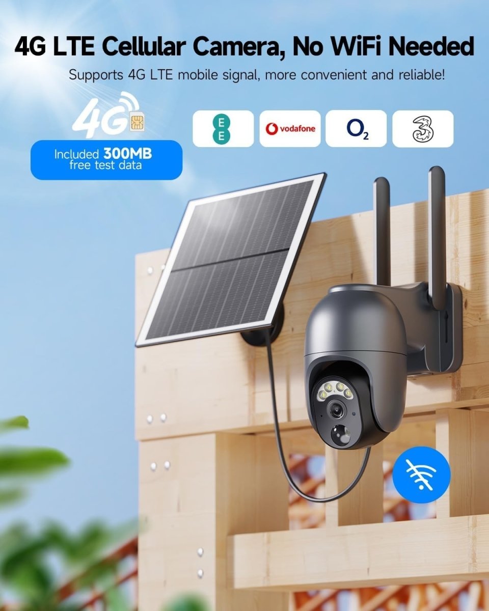 2 Pack 4G LTE Solar Security Cameras 2K PTZ CCTV No WiFi - Kwikley