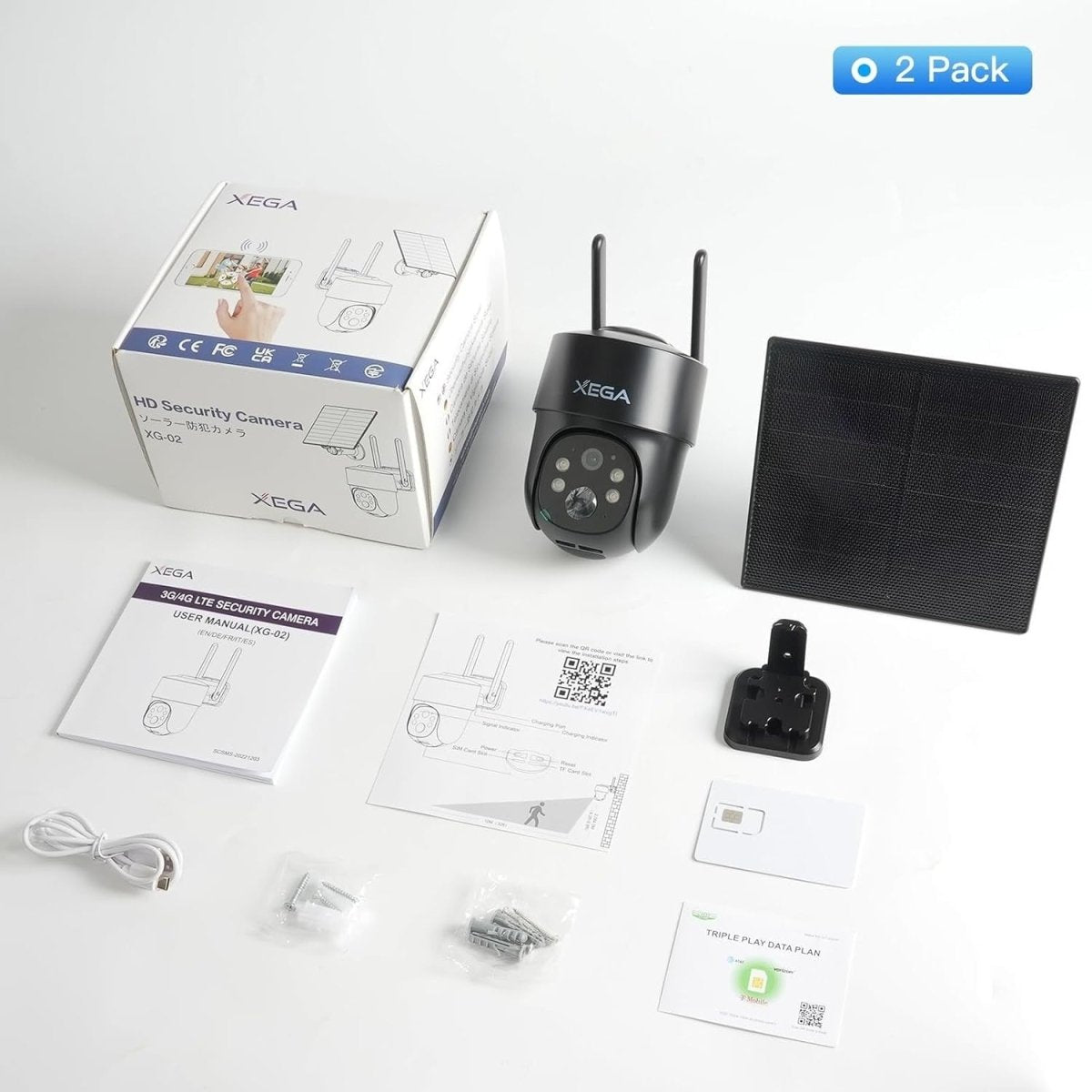 2 Pack 4G LTE Solar Security Cameras 2K PTZ CCTV No WiFi Outdoor - Kwikley