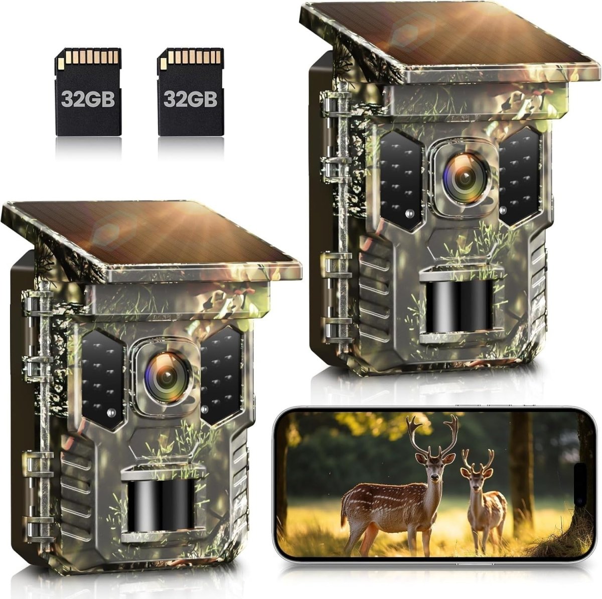 2 Pack 4K 64MP Solar Trail Camera WiFi Night Vision Waterproof - Kwikley