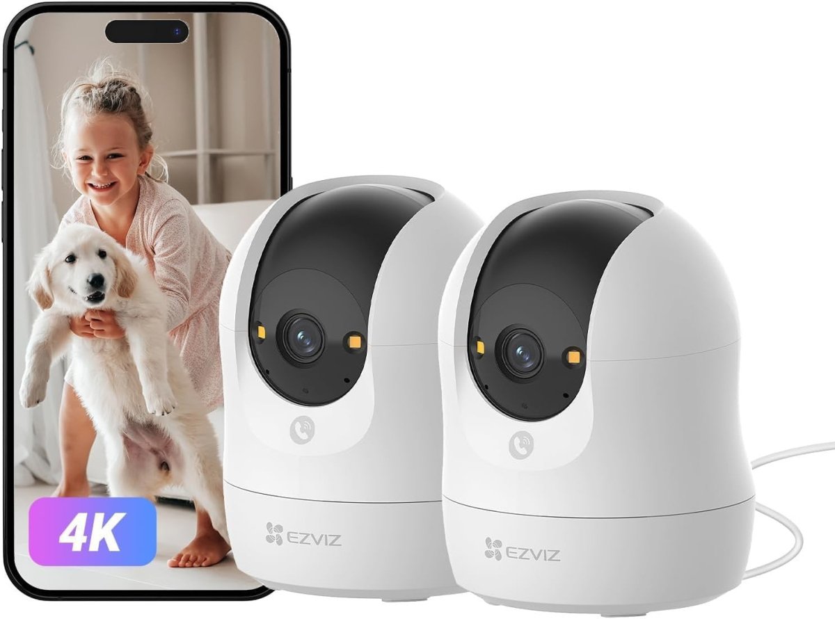 2 Pack 4K Indoor Security Cameras 360° Pet Baby Monitor WiFi CCTV - Kwikley