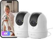 2 Pack 4K Indoor Security Cameras 360° Pet Baby Monitor WiFi CCTV - Kwikley
