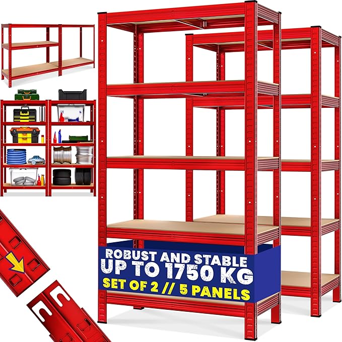 2 Pack 5 Tier Garage Shelving Unit 180x90x40cm Heavy Duty - Kwikley