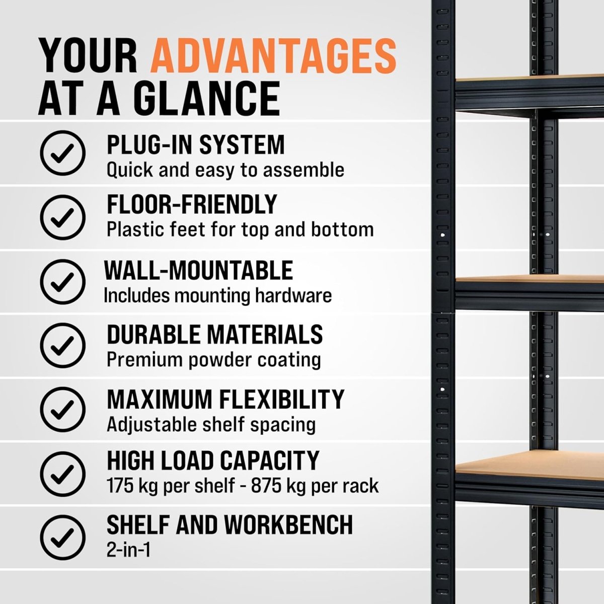 2 Pack 5 Tier Garage Shelving Unit 180x90x40cm Heavy Duty Black - Kwikley