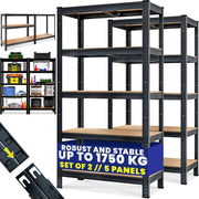 2 Pack 5 Tier Garage Shelving Unit 180x90x40cm Heavy Duty Black - Kwikley
