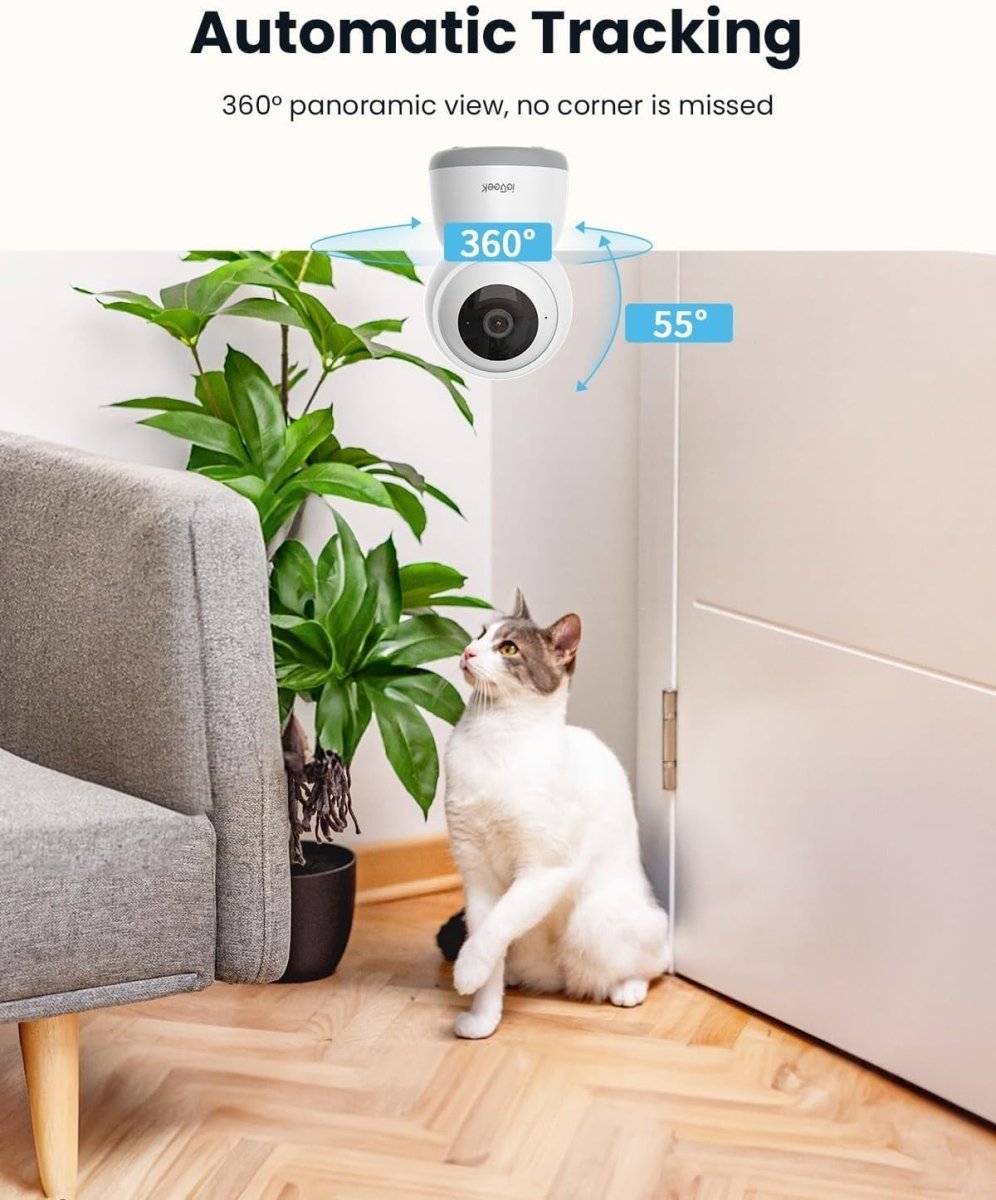 2 Pack 5MP Indoor Security Cameras 360° PTZ WiFi Pet Baby Monitor - Kwikley