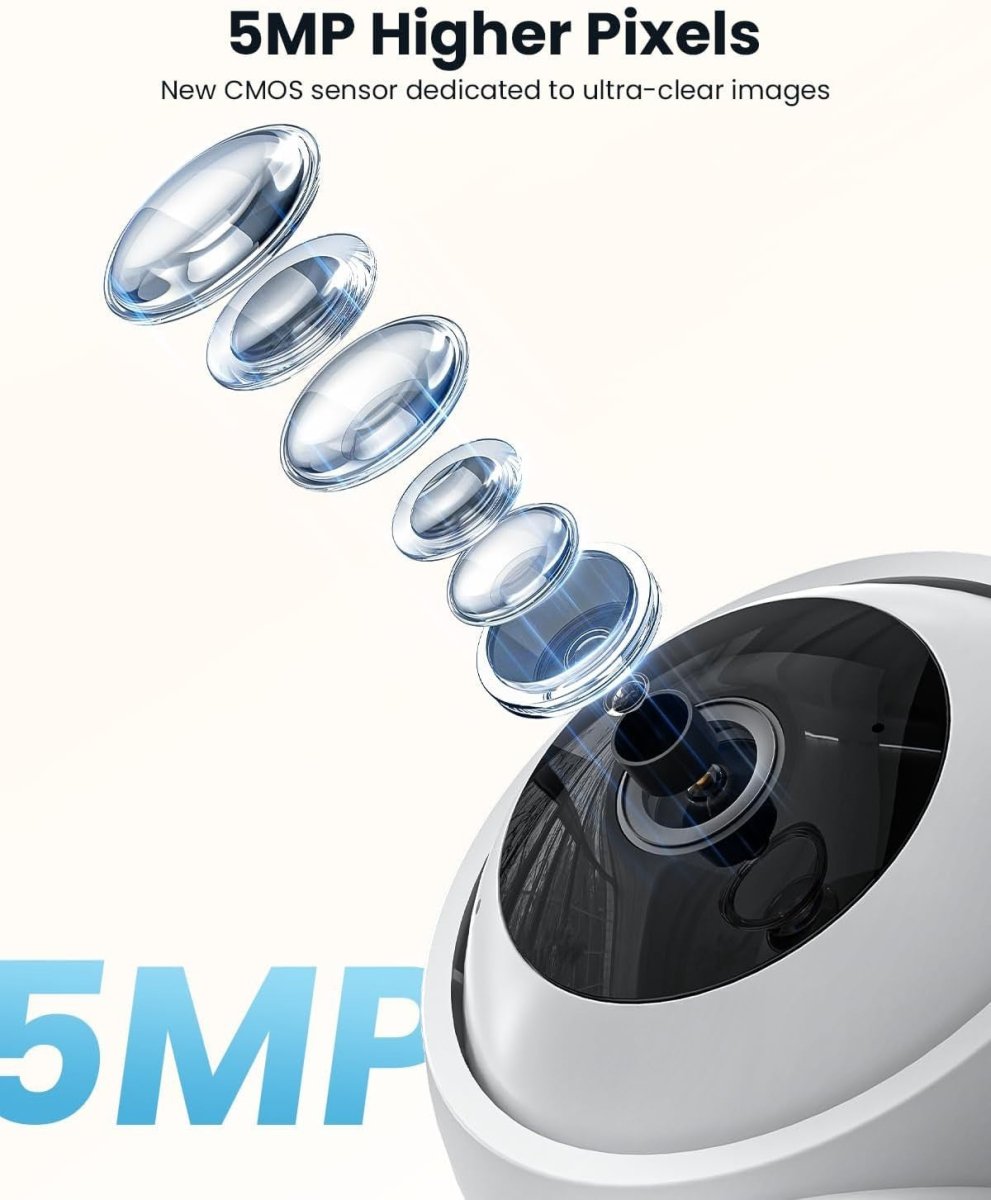 2 Pack 5MP Indoor Security Cameras 360° PTZ WiFi Pet Baby Monitor - Kwikley