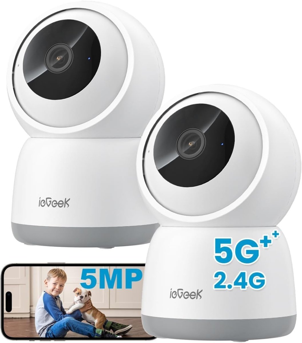 2 Pack 5MP Indoor Security Cameras 360° PTZ WiFi Pet Baby Monitor - Kwikley