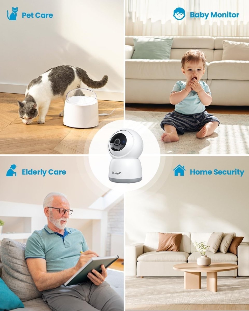 2 Pack 5MP Indoor Security Cameras 360° PTZ WiFi Pet Baby Monitor - Kwikley