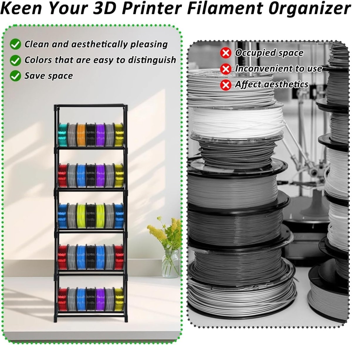 2 - Pack 6 - Tier Metal Filament Storage Rack Heavy Duty 3D Printer Spool Organizer - Kwikley