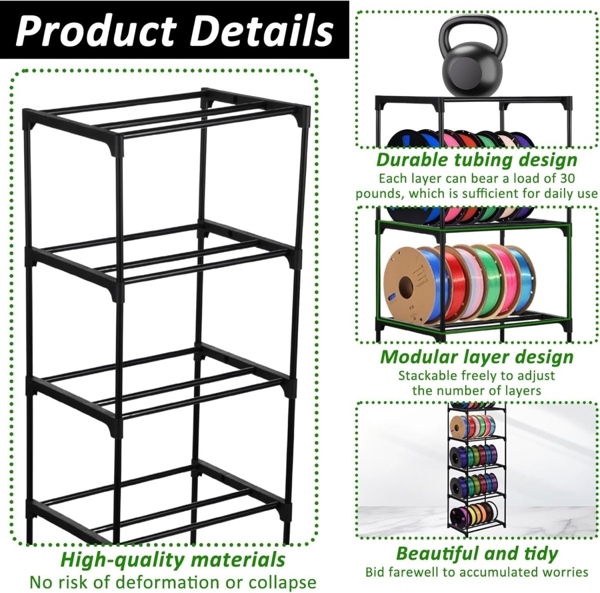 2 - Pack 6 - Tier Metal Filament Storage Rack Heavy Duty 3D Printer Spool Organizer - Kwikley