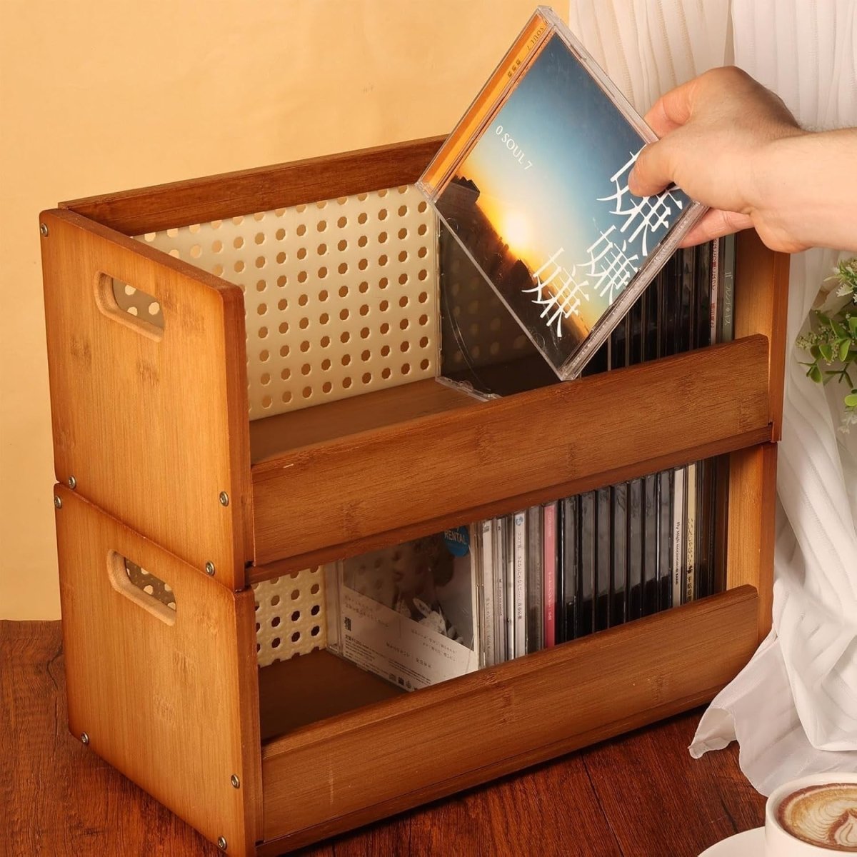2 Pack Bamboo CD Storage Box Stackable DVD Media Organizer Rack Brown - Kwikley