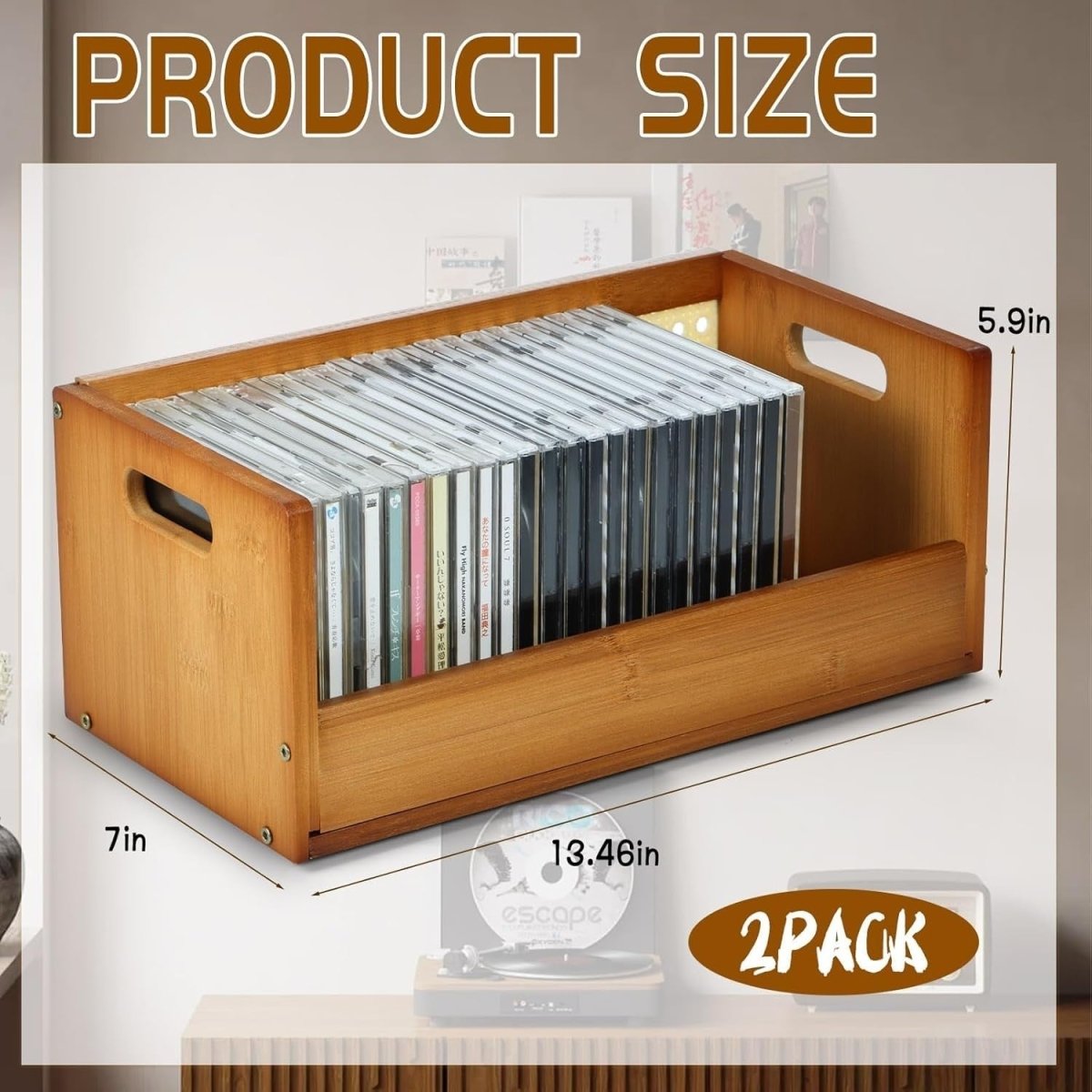 2 Pack Bamboo CD Storage Box Stackable DVD Media Organizer Rack Brown - Kwikley