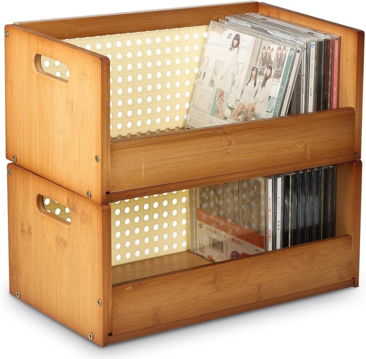 2 Pack Bamboo CD Storage Box Stackable DVD Media Organizer Rack Brown - Kwikley