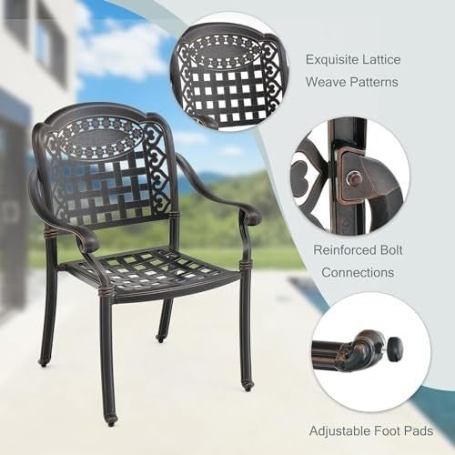 2 Pack Cast Aluminum Garden Chairs Stackable Patio Armchairs Bronze - Kwikley