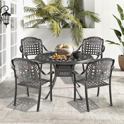 2 Pack Cast Aluminum Garden Chairs Stackable Patio Armchairs Bronze - Kwikley