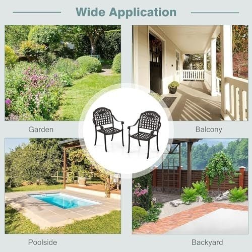 2 Pack Cast Aluminum Garden Chairs Stackable Patio Armchairs Bronze - Kwikley