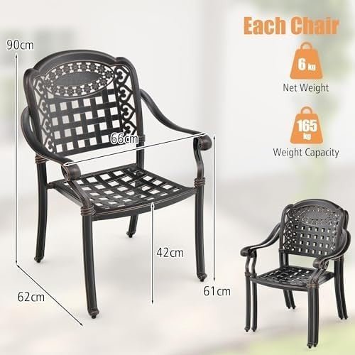 2 Pack Cast Aluminum Garden Chairs Stackable Patio Armchairs Bronze - Kwikley