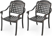 2 Pack Cast Aluminum Garden Chairs Stackable Patio Armchairs Bronze - Kwikley