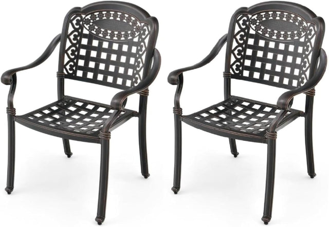 2 Pack Cast Aluminum Garden Chairs Stackable Patio Armchairs Bronze