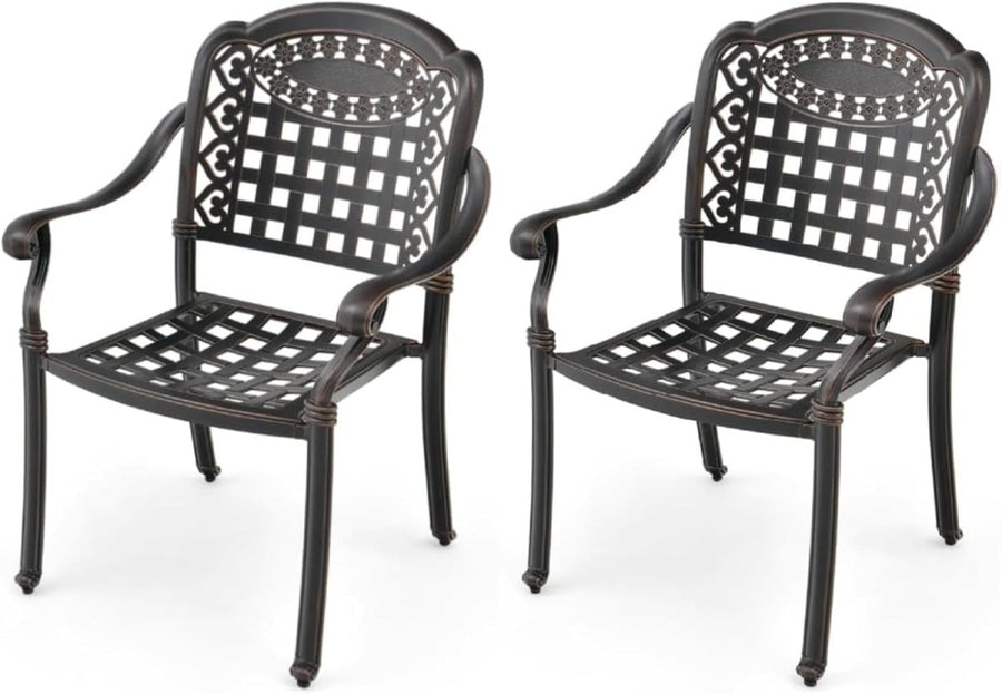 2 Pack Cast Aluminum Garden Chairs Stackable Patio Armchairs Bronze - Kwikley