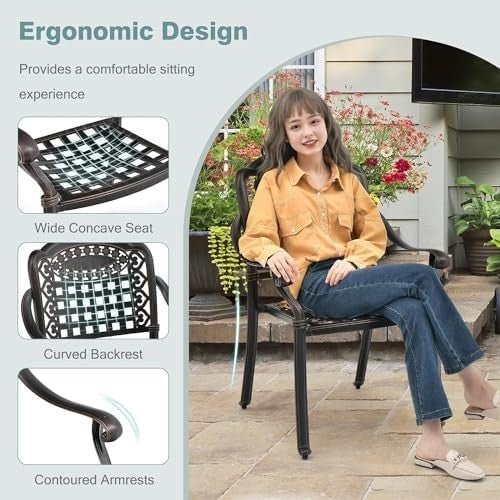 2 Pack Cast Aluminum Garden Chairs Stackable Patio Armchairs Bronze - Kwikley