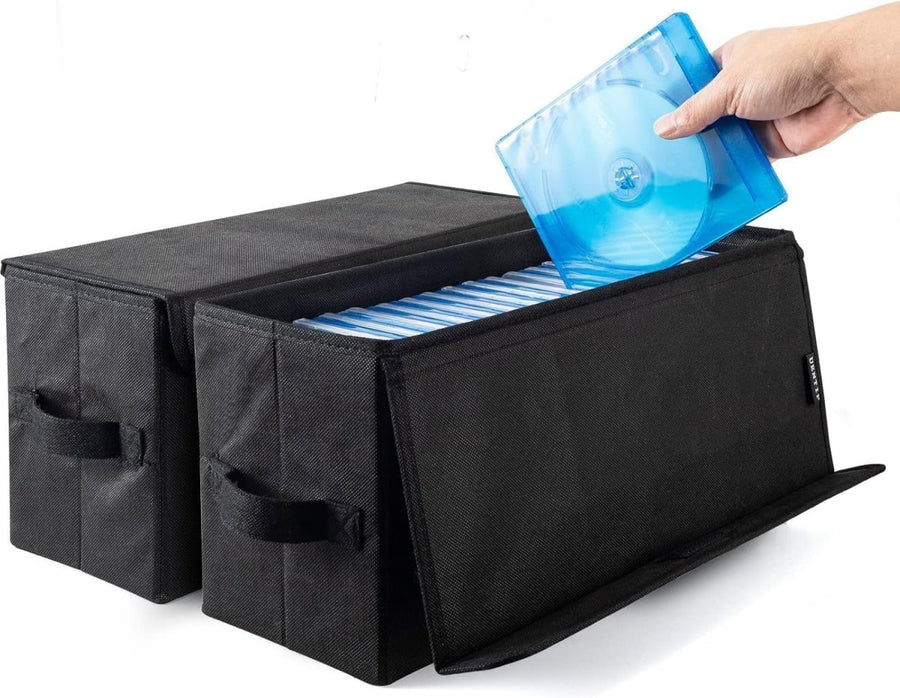 2 Pack DVD Storage Boxes Foldable Media Organizer Cases 200 Disc Black - Kwikley