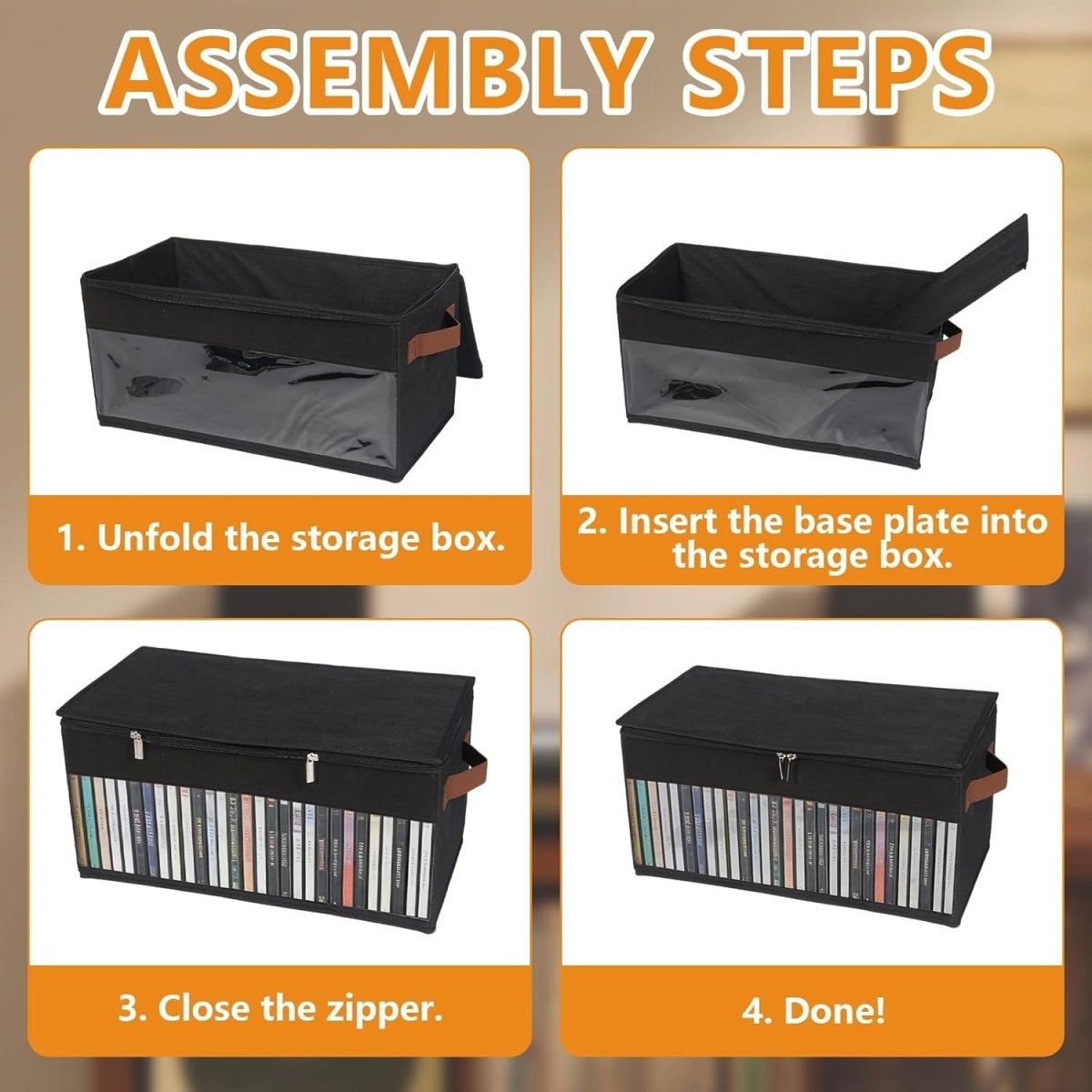 2 Pack DVD Storage Boxes with Zipper Lid Stackable Holds 100 DVDs - Kwikley