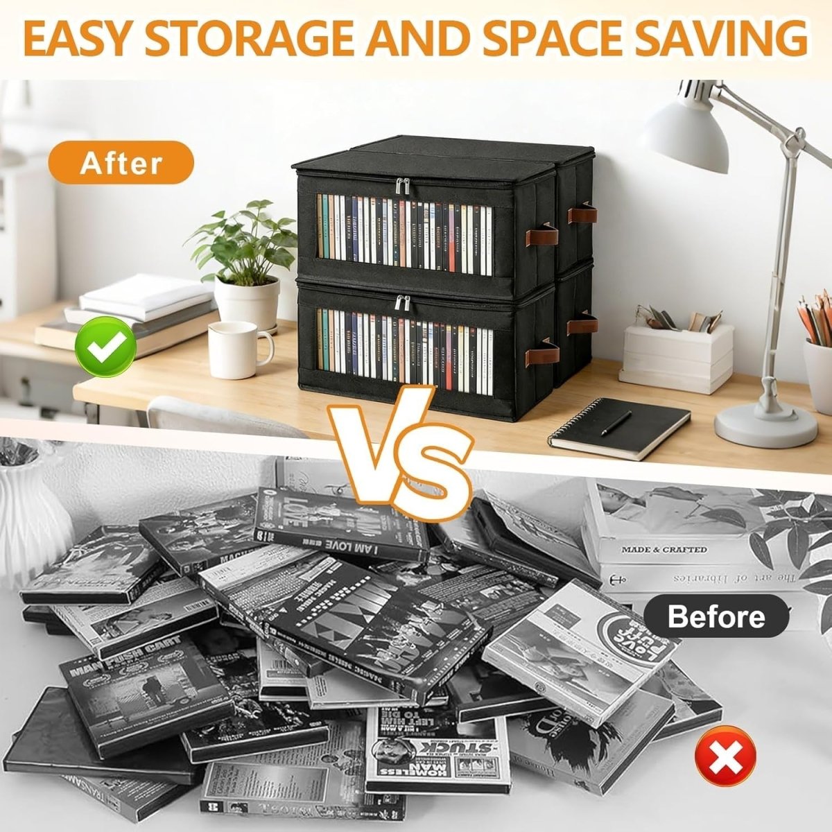 2 Pack DVD Storage Boxes with Zipper Lid Stackable Holds 100 DVDs - Kwikley