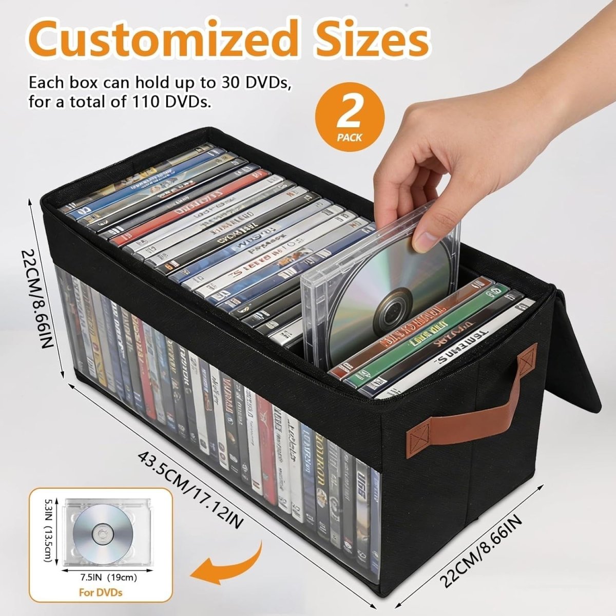2 Pack DVD Storage Boxes with Zipper Lid Stackable Holds 100 DVDs - Kwikley