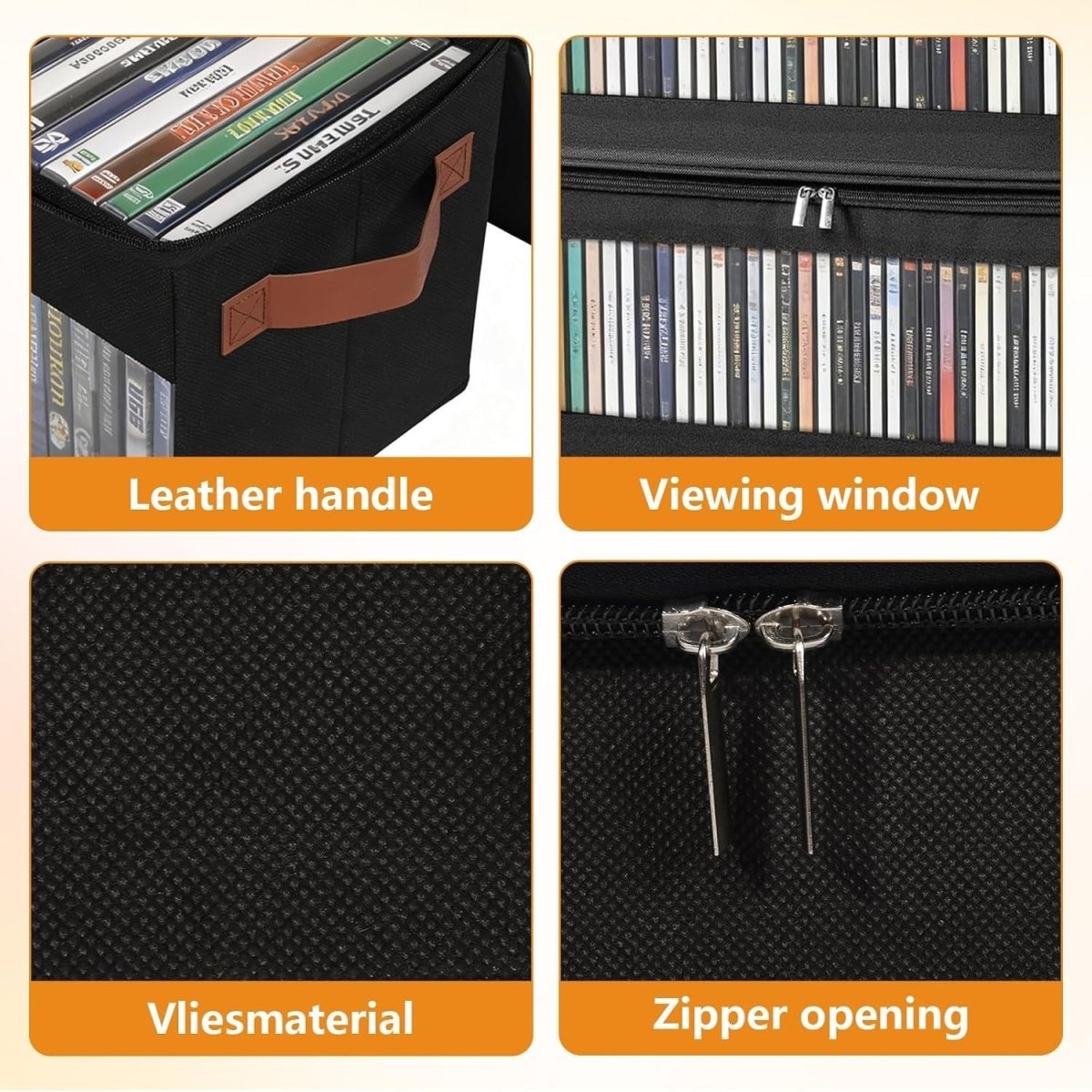 2 Pack DVD Storage Boxes with Zipper Lid Stackable Holds 100 DVDs - Kwikley