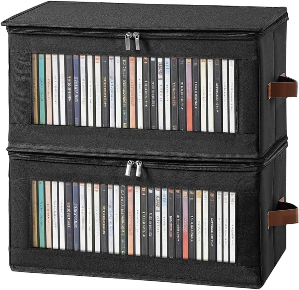 2 Pack DVD Storage Boxes with Zipper Lid Stackable Holds 100 DVDs - Kwikley