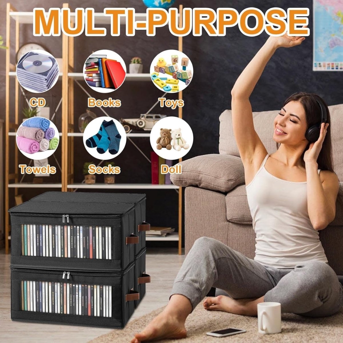 2 Pack DVD Storage Boxes with Zipper Lid Stackable Holds 100 DVDs - Kwikley