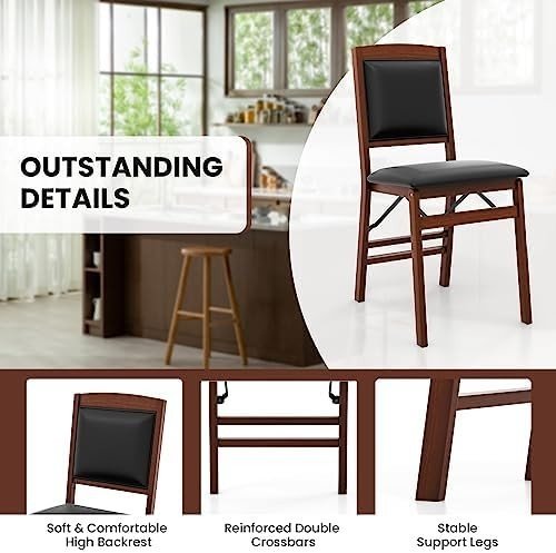 2 - Pack Folding Counter Chairs PVC Leather Padded Backrest Brown+Black - Kwikley