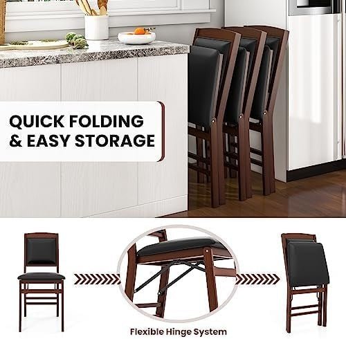 2 - Pack Folding Counter Chairs PVC Leather Padded Backrest Brown+Black - Kwikley