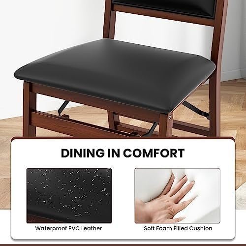 2 - Pack Folding Counter Chairs PVC Leather Padded Backrest Brown+Black - Kwikley