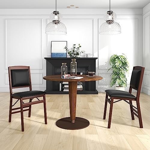 2 - Pack Folding Counter Chairs PVC Leather Padded Backrest Brown+Black - Kwikley