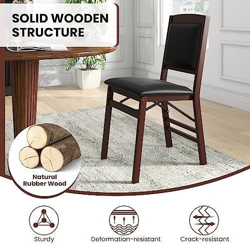 2 - Pack Folding Counter Chairs PVC Leather Padded Backrest Brown+Black - Kwikley