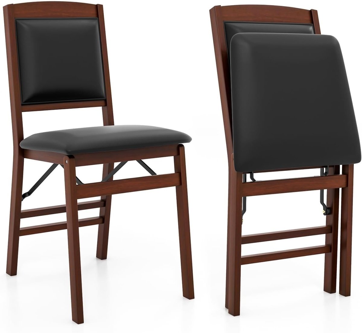 2 - Pack Folding Counter Chairs PVC Leather Padded Backrest Brown+Black - Kwikley