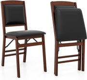 2 - Pack Folding Counter Chairs PVC Leather Padded Backrest Brown+Black - Kwikley