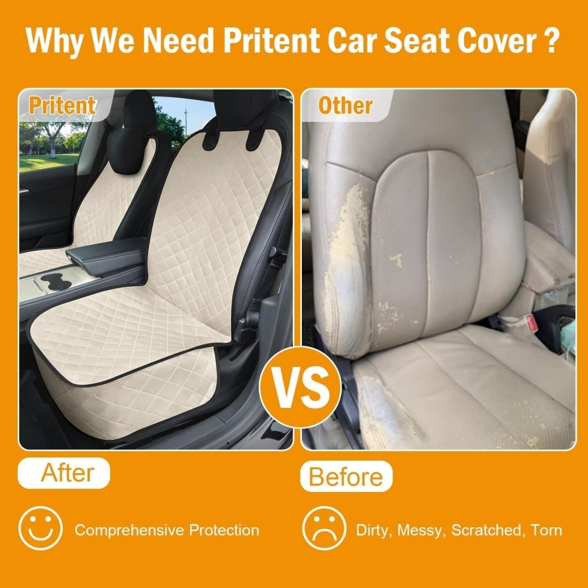 2 Pack Front Dog Car Seat Covers Waterproof Non Slip Pet Protector Beige - Kwikley