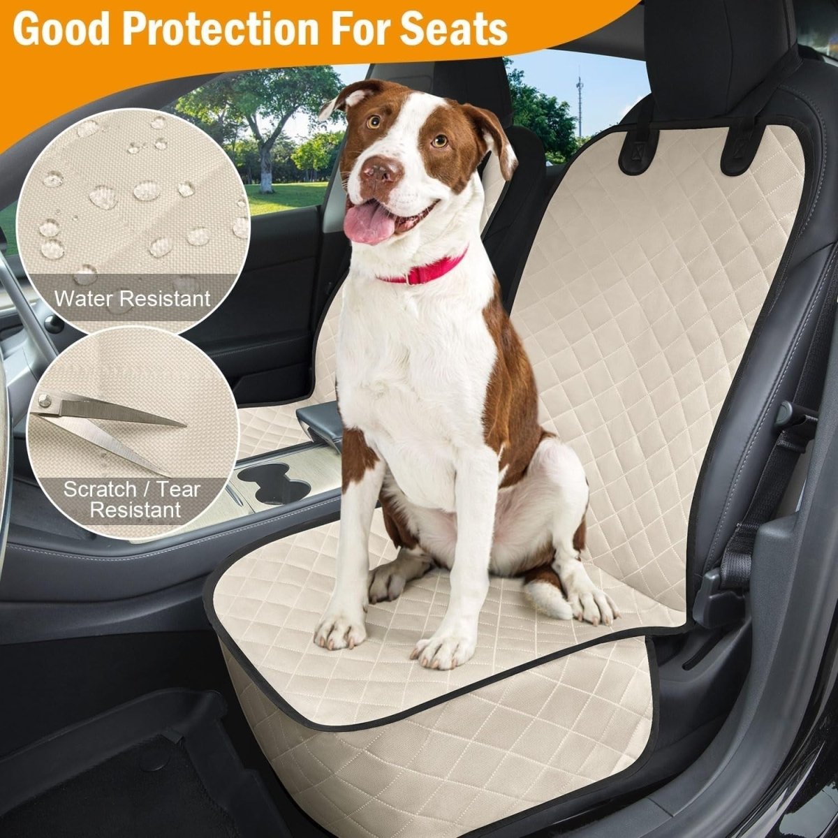 2 Pack Front Dog Car Seat Covers Waterproof Non Slip Pet Protector Beige - Kwikley